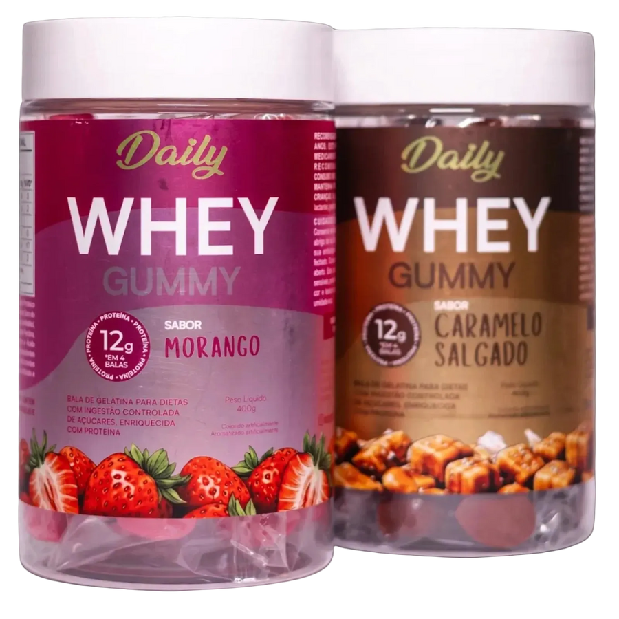 Combo 1 unidade Daily Whey Goma Caramelo Salgado 400g + 1 unidade Daily Whey Goma Morango 400g